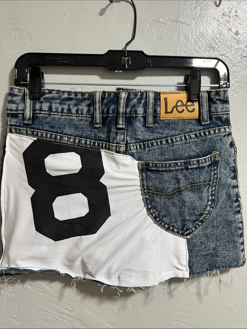 Lee Acid-Wash Denim Mini Skirt with Sports Mesh Number Panel  Y2K NEW